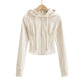 Slim fit drawstring hooded zipper top