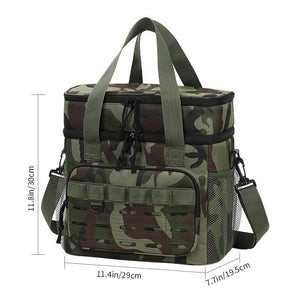Outdoor Double-Layer Cooler Bag with Camouflage Design, Large Capacity Shoulder Tote for Picnics and Food Delivery