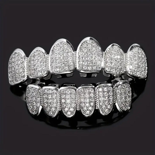 Hip hop braces with copper zircon micro inlaid with real gold Halloween teeth decoration exaggerated hiphopgrills