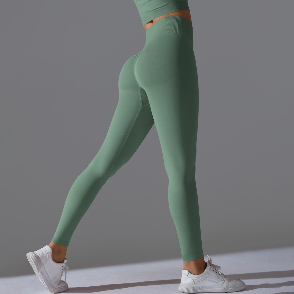Seamless Solid Peach Sports Trousers for Women - Tight Running Fitness Yoga Pants with High Waist and Butt-Lifting Design