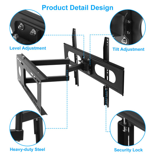 1Pc Full Motion TV Wall Mount Swivel Tilt TV Wall Rack Support 37in To 70in TV Wall Mount Max VESA Up To 600x400mm Holds Up To 99LBS