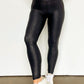 Navy Blue Crossed Dip Waist Sleek Leather Leggings
