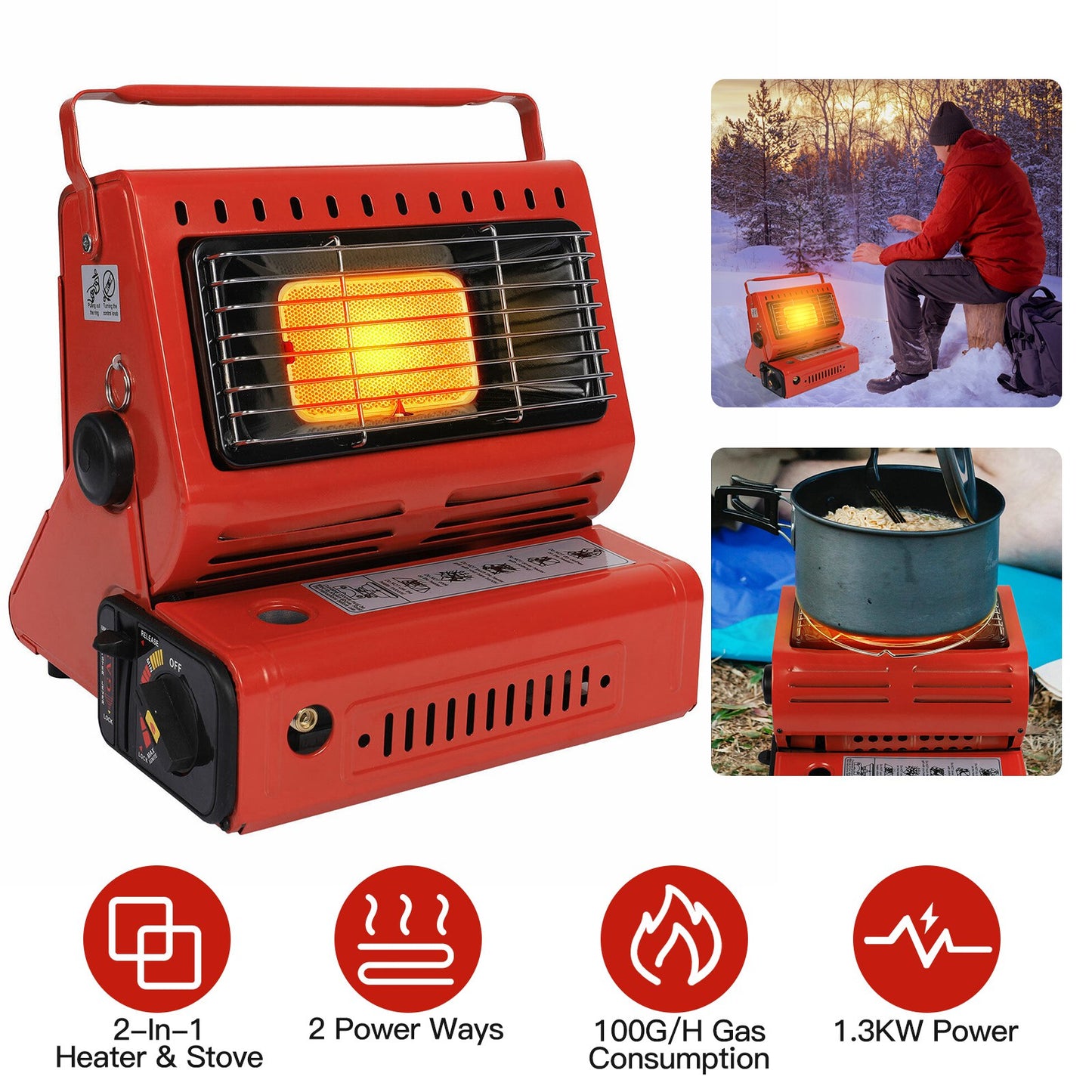 1Pc 2 In 1 Portable Butane Burner Heater Outdoor Butane Gas Heater Warmer Heating Cooking Stove Cooker For Camping Fishing RV Travel Fedex Shipping