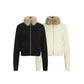 Retro warm fur collar knitted jacket for women