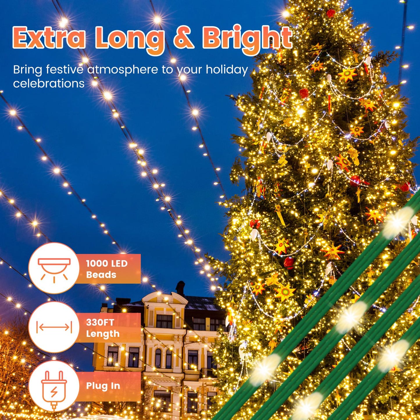 330FT String Lights Outdoor Christmas Decoration Lights With Remote IP44 Waterproof 8 Lighting Modes 8 Brightness Timer Plug In Fairy Light Xmas House Holiday Decor