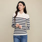Color blocked striped polo collar lapel top for women