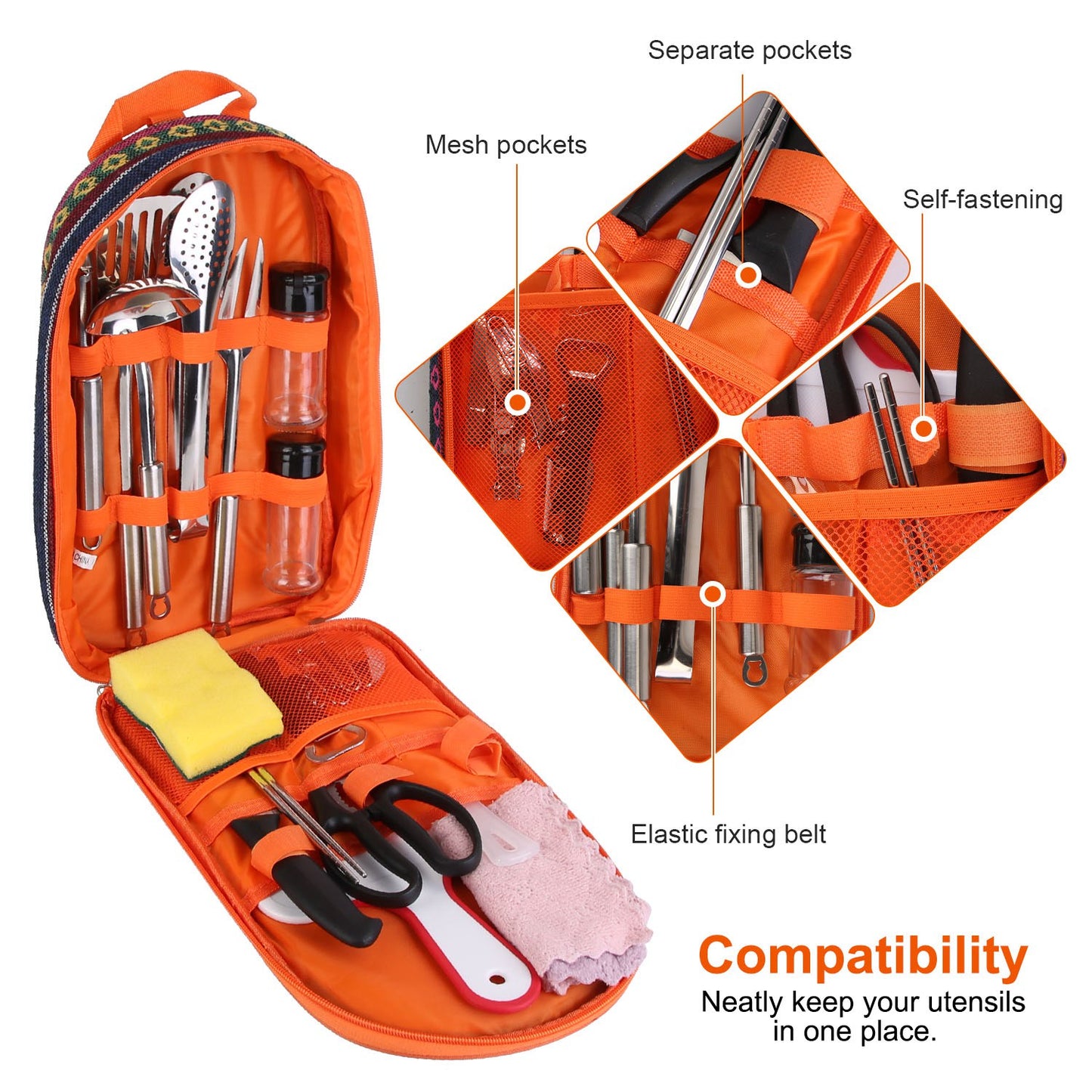 19Pcs Camping Cooking Utensil Kit Portable Picnic