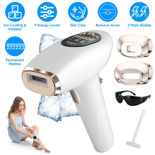 3 In 1 Ice Cooling Laser Hair Removal Painless Permanent At-Home IPL Hair Removal With 999,999 Flashes 9 Energy Levels 2 Modes For Armpits Legs Arms Bikini Line