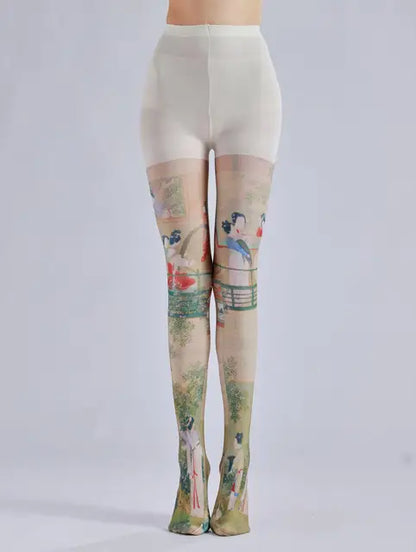 Pattern printed pantyhose with retro and personalized bottom socks
