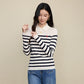 Color blocked striped polo collar lapel top for women