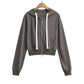 Drawstring zipper hooded long sleeved sweatshirt
