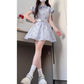 Blue Stripe Fitted Short Sleeve Shirt Dress for WomenPetite Friendly, Short Dress