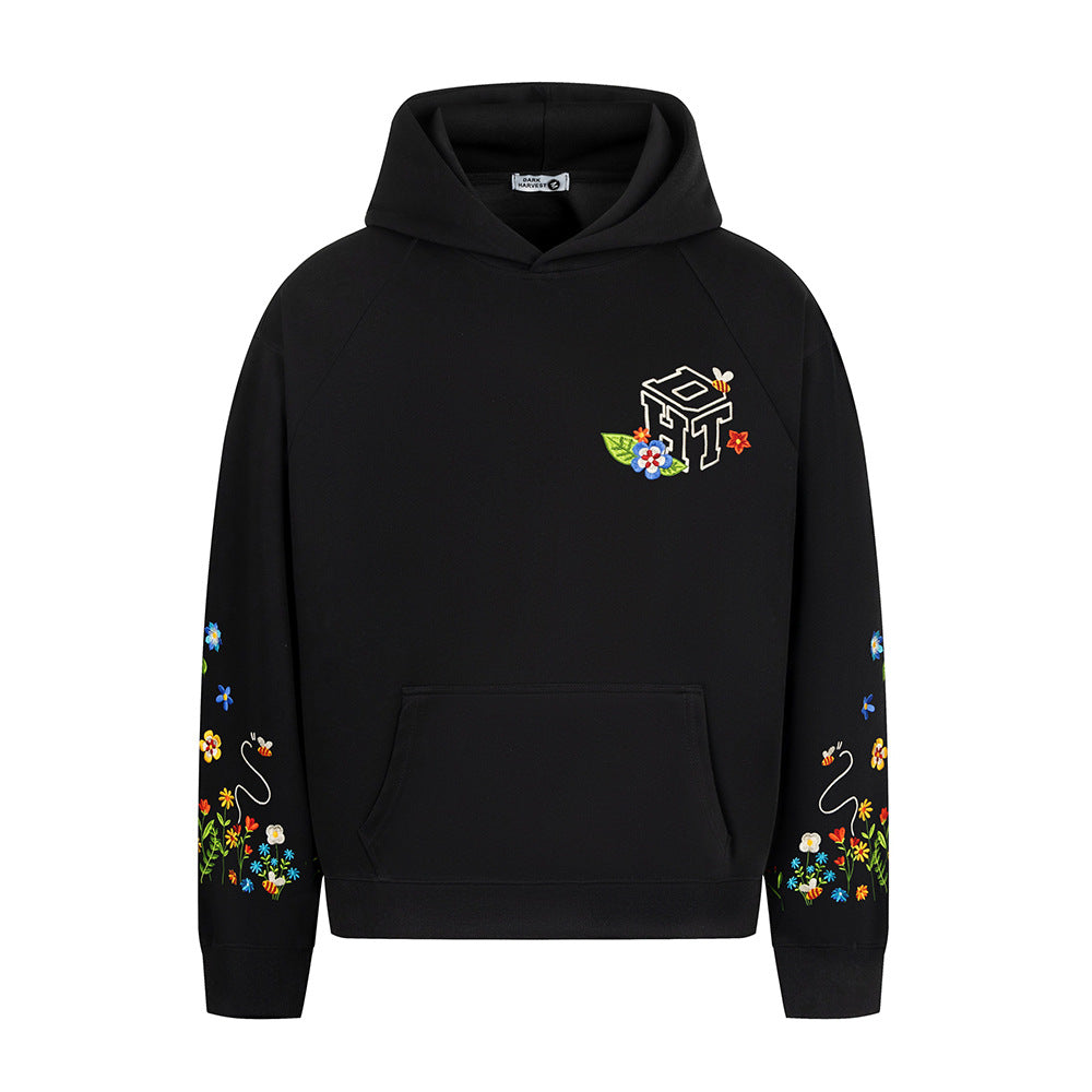 Small floral embroidery hooded sweatshirt