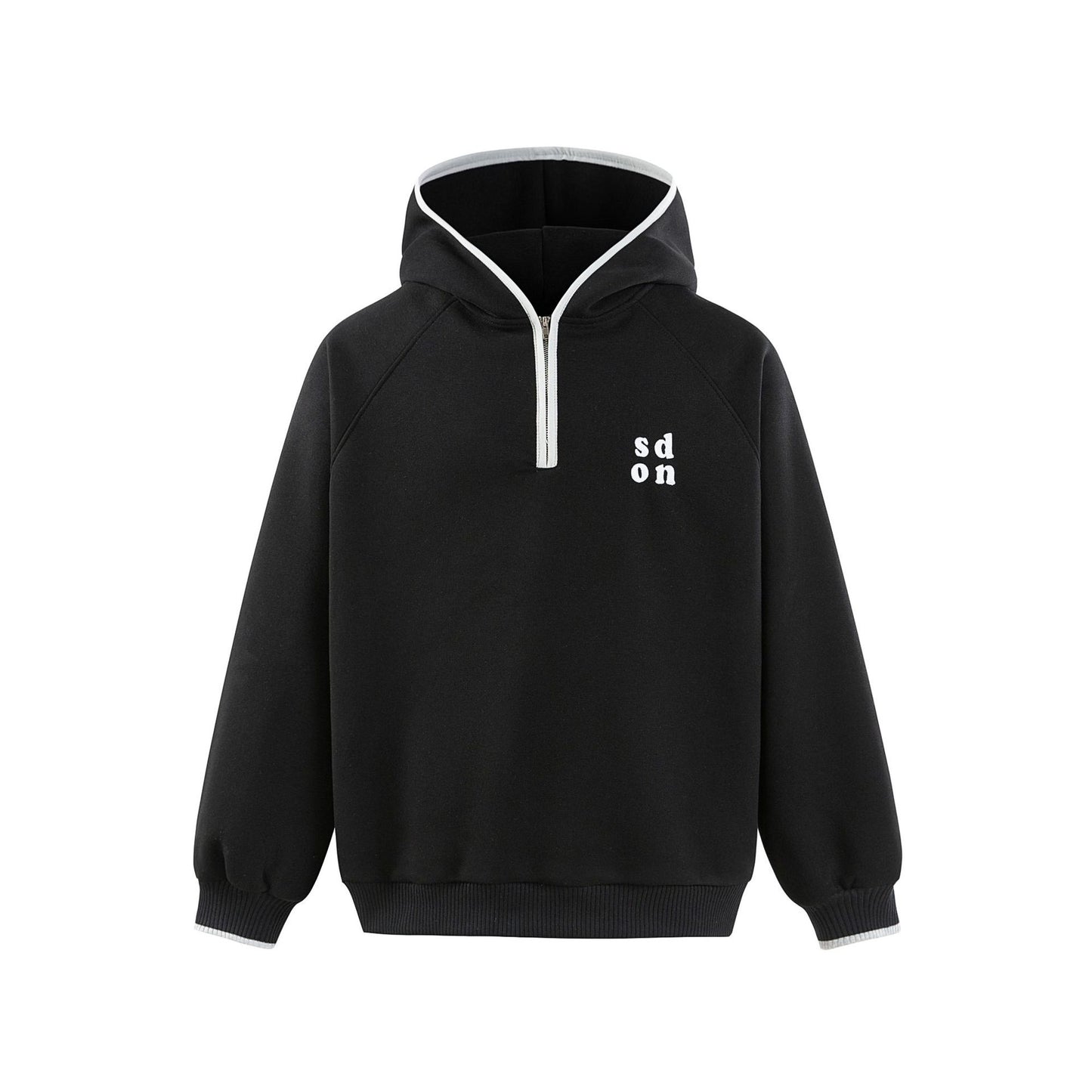 Embroidery Half-Zip Hooded Sweatshirt Men's Casual Loose Sport Hoodie