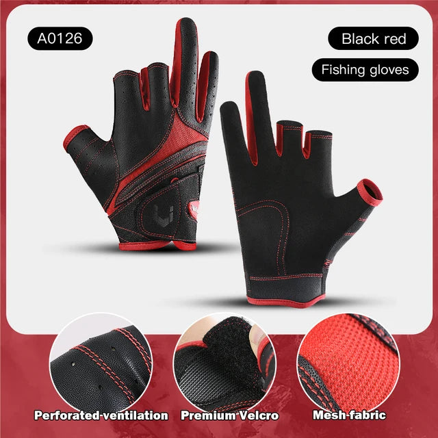 Outdoor sports autumn and winter anti slip breathable dew three finger wear-resistant and anti cutting lure fishing gloves