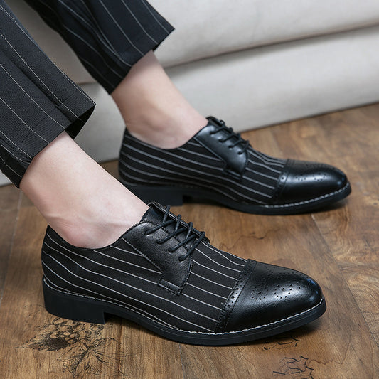 British style men's casual striped breathable business leather shoes