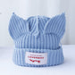 Double-layer thickened pig ear wool hat autumn and winter warm solid color knitted hat
