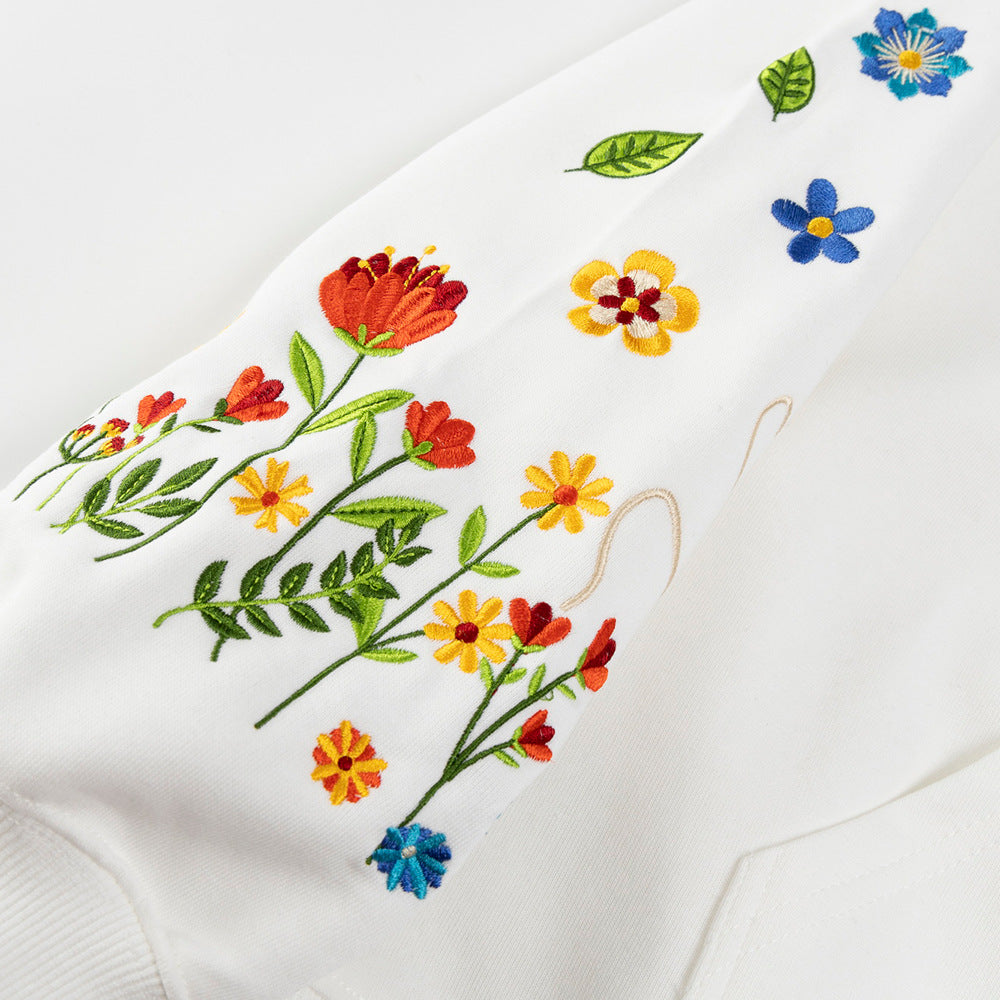 Small floral embroidery hooded sweatshirt