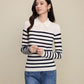 Color blocked striped polo collar lapel top for women