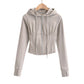 Slim fit drawstring hooded zipper top