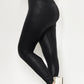 Navy Blue Crossed Dip Waist Sleek Leather Leggings