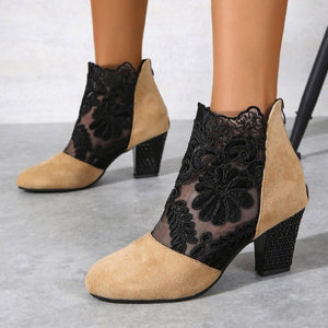 Lace Mesh High-Heeled Sandals Women European and American Style Round Toe Chunky Heel Roman Sandals Wholesale