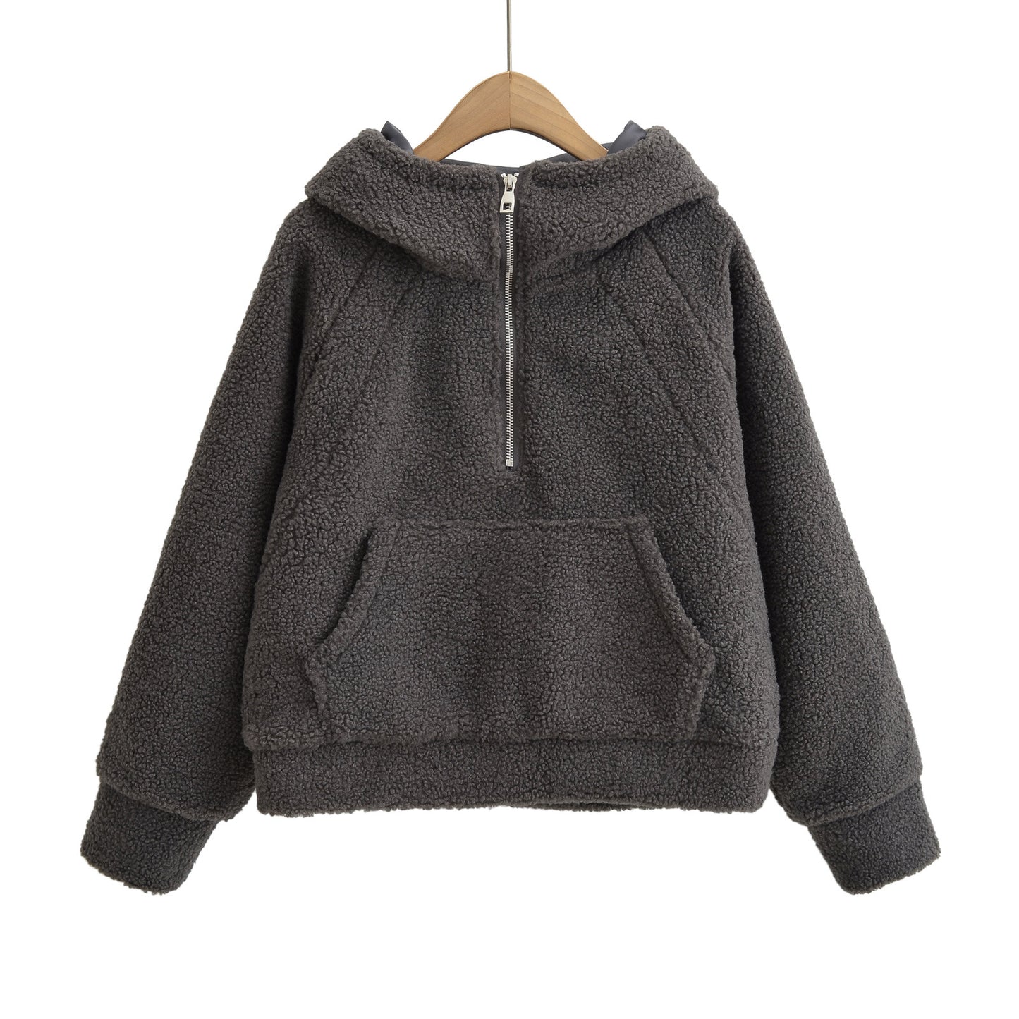 Half zip loose hooded sweatshirt