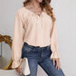 Spring and Autumn Fashion Commuter Shirt for Women, Lotus Sleeve, Long Sleeve, V-Neck, Loose Fit, Belted Top