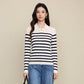 Color blocked striped polo collar lapel top for women