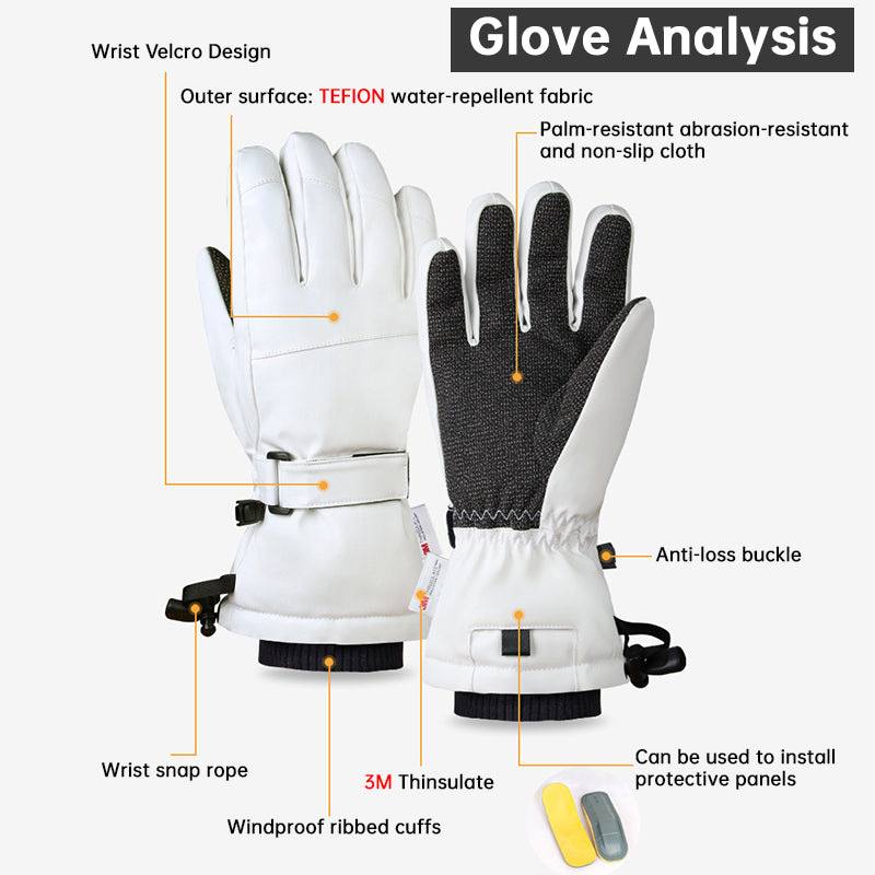 Ski Gloves with Built-in Wrist Guards, Waterproof for Ski/Snowboard Carving, Professional 3M Fleece-Lined Thickened Gloves
