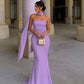 Elegant Fitted Strapless Ribbon-Trimmed Sheath Dress for Women Party Evening Gown