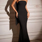 Elegant Fitted Strapless Ribbon-Trimmed Sheath Dress for Women Party Evening Gown