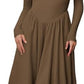 Long Sleeve Solid Color Fitted Square Neck Pleated Dress for Women