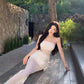 Elegant Bohemian Sexy Sheer Mesh Floral Strapless Dress for Women, Form-Fitting Design, Chic Long Dress