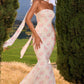 Elegant Fitted Strapless Ribbon-Trimmed Sheath Dress for Women Party Evening Gown