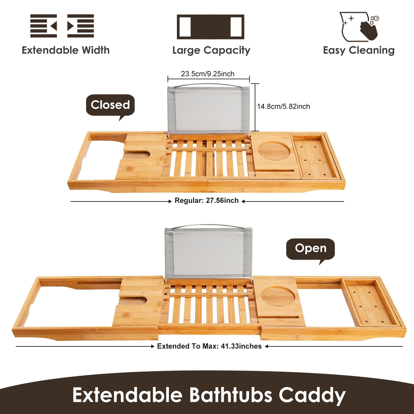 1Pc Bathtub Caddy Tray Crafted Bamboo Bath Tray Table Extendable Reading Rack Tablet Phone Holder Wine Glass Holder Shelf Desk Bathroom Spa