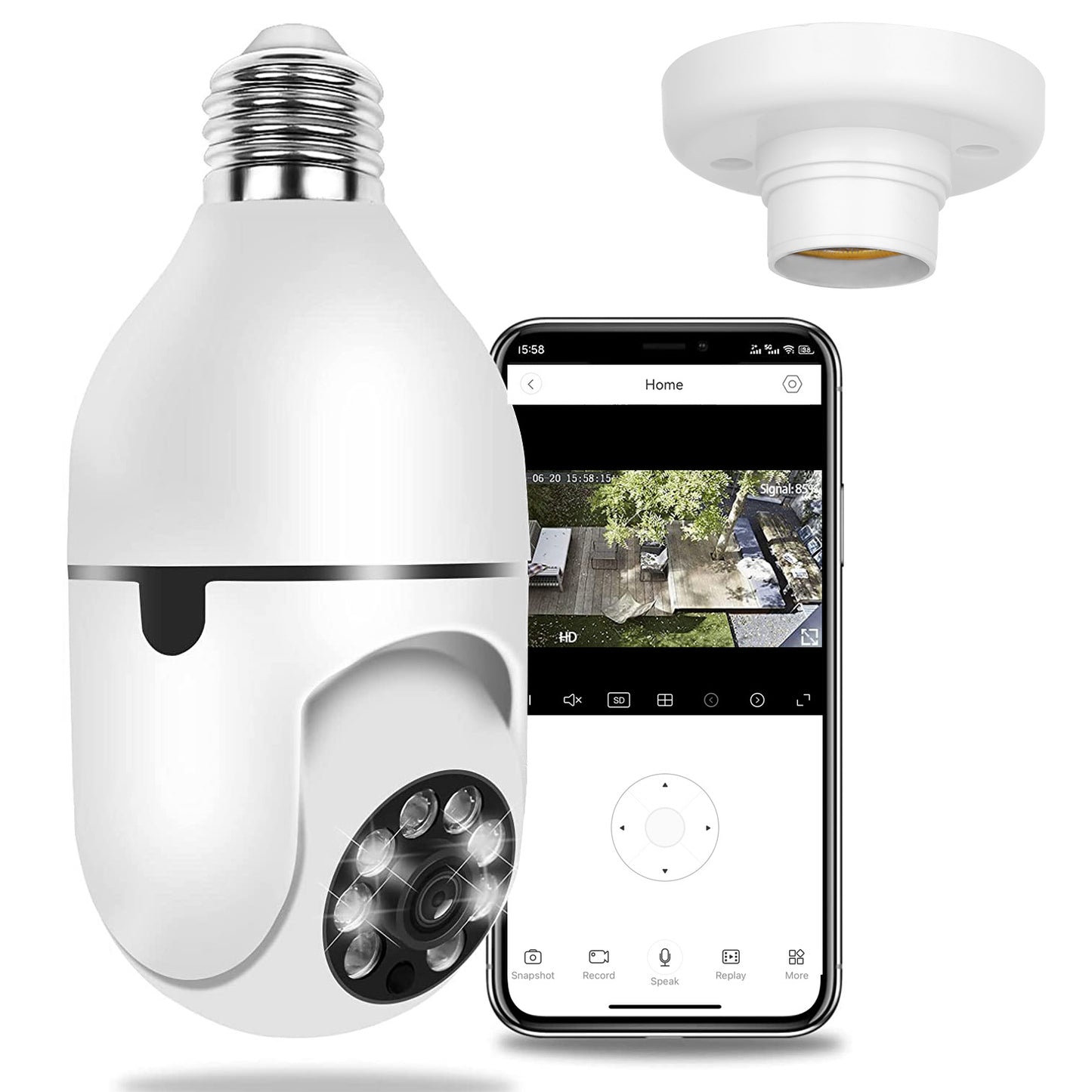 WiFi Bulb Camera 1080P FHD WiFi IP Pan Tilt Security Surveillance Camera