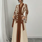 Clothing  V-neck Long Sleeve Printed Flared Dress with Tie Waist Long Cardigan Style Women's Dress