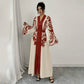Clothing  V-neck Long Sleeve Printed Flared Dress with Tie Waist Long Cardigan Style Women's Dress