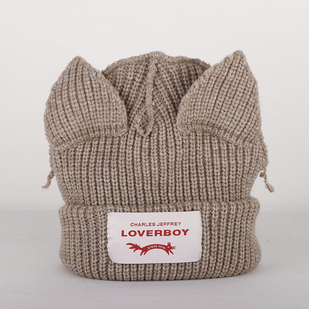 Double-layer thickened pig ear wool hat autumn and winter warm solid color knitted hat