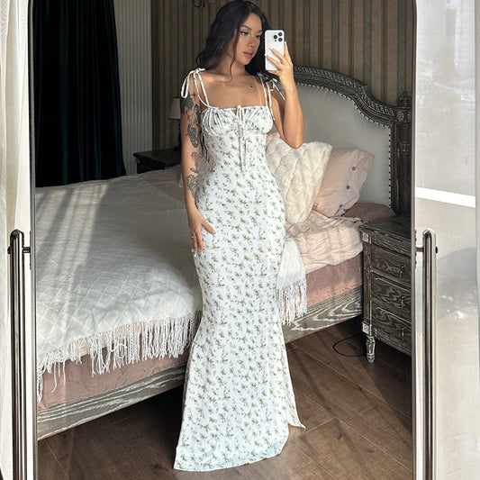 Long Sleeveless Belted Backless Fitted Bodycon Casual Sexy Dress