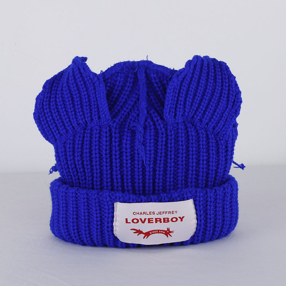 Double-layer thickened pig ear wool hat autumn and winter warm solid color knitted hat
