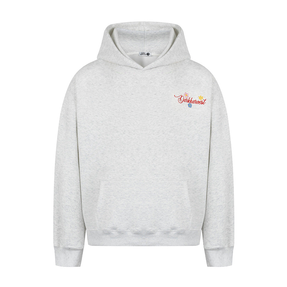 Vine flower embroidered hooded sweatshirt