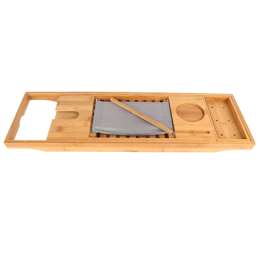 1Pc Bathtub Caddy Tray Crafted Bamboo Bath Tray Table Extendable Reading Rack Tablet Phone Holder Wine Glass Holder Shelf Desk Bathroom Spa
