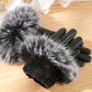 Women's winter gloves with windproof and plush thick fur mouth gloves, cold resistant touch screen riding warm gloves, Korean style minimalist gloves