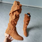 Low heeled side zipper oversized suede high top women's boots