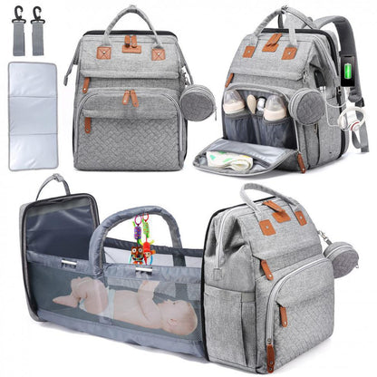 TOP Mommy Backpack with Crib Anti-Mosquito Mom Bag Stroller Large Capacity Baby Bag with Toy Gift