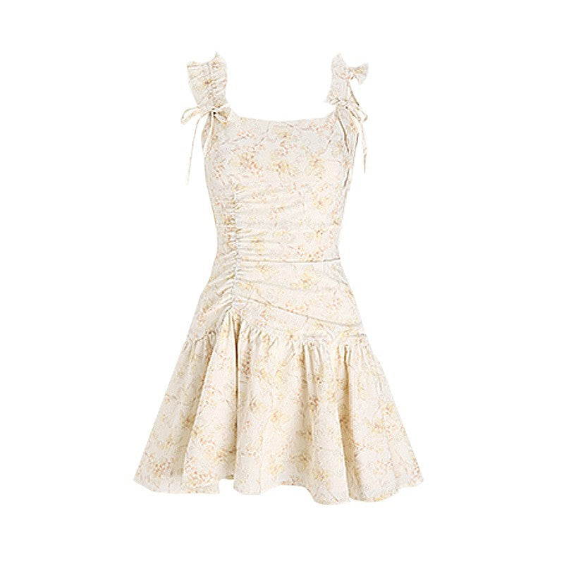 French Style Elegant Strap Dress Summer New Floral Print Dress for Women, Waist-Cinching, Petite-Friendly, Slim-Fitting Strap Dress, Short Dress