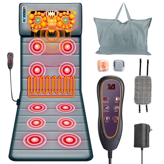 Advanced Type  Full Body Electric Massage Mat With Heat Vibration Massage Pad Cushion Back Massage Mattress Chair Pad With Neck Massage Pillow With 10 Vibration Motors Timer Anti-Slip Bottom Earplugs