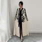 Clothing  V-neck Long Sleeve Printed Flared Dress with Tie Waist Long Cardigan Style Women's Dress
